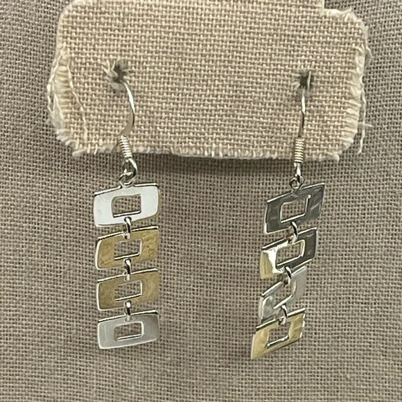 Vintage Sterling Silver Geometric Dangle Earrings | NF 925 Thailand | 5.8g - Picture 3 of 17